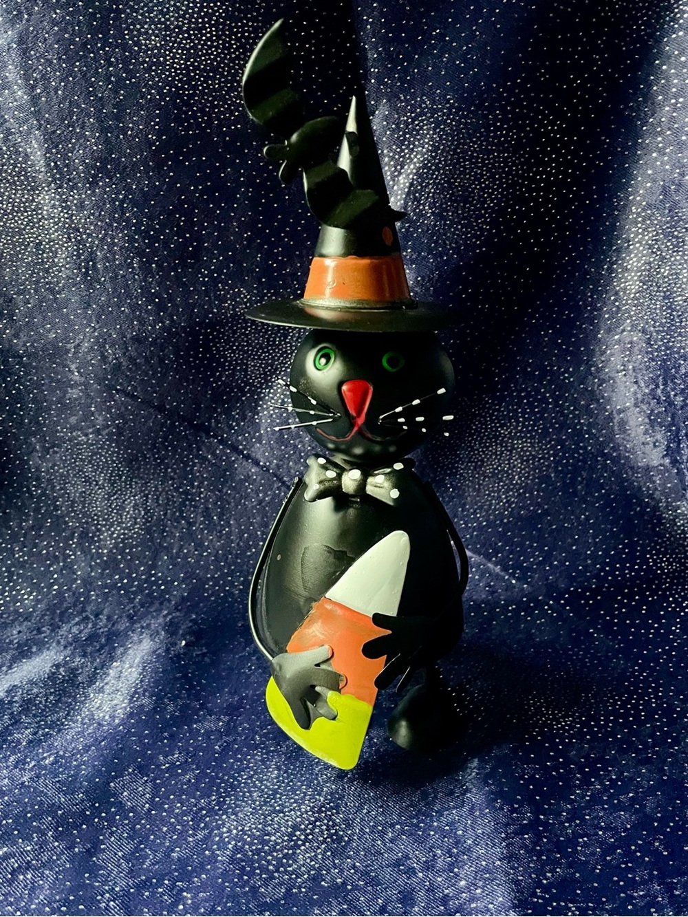Halloween Black Cat Figurine with Candy Corn -